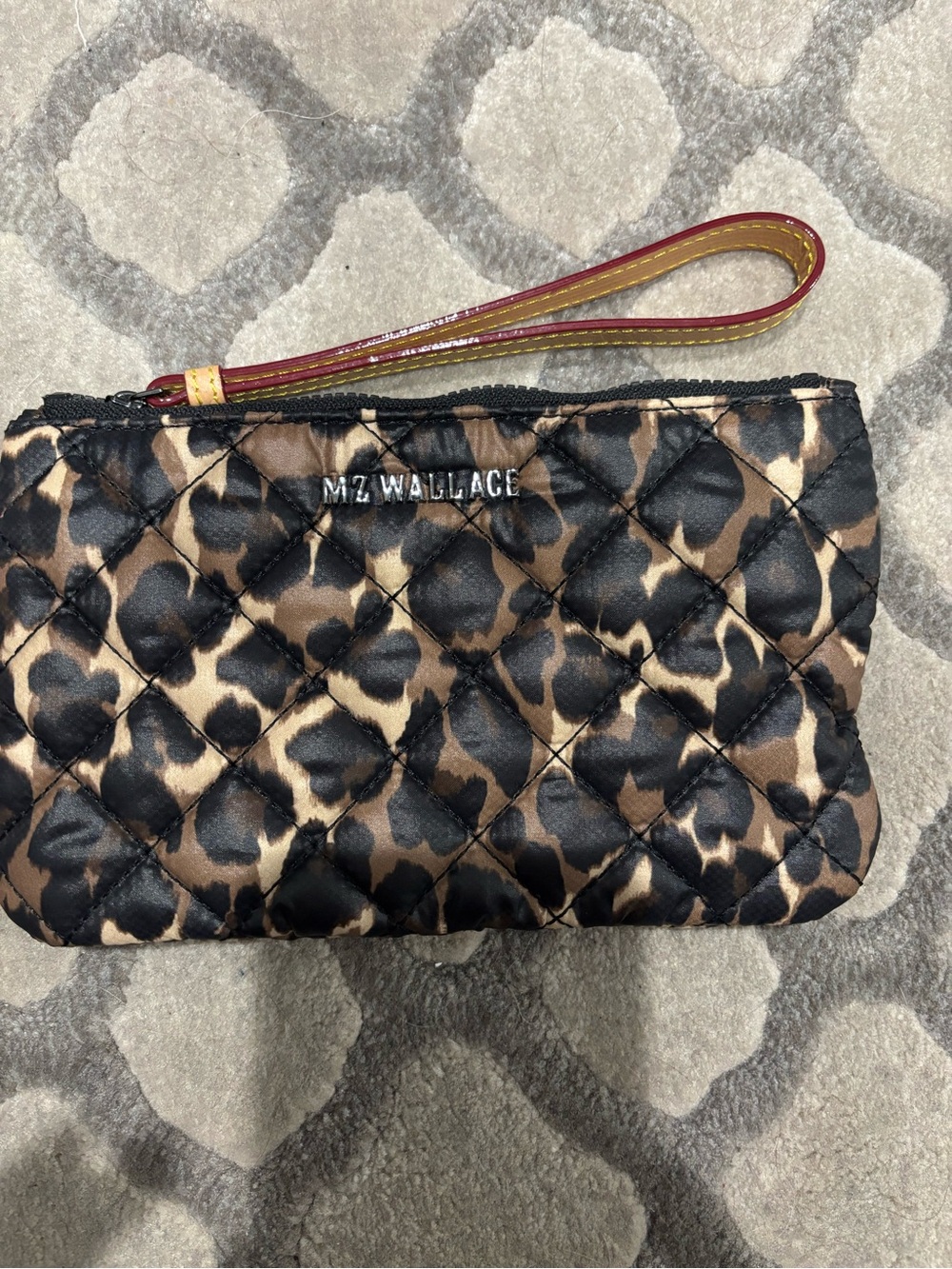 MZ Wallace Quilted Leopard-Print Wristlet with Red Trim